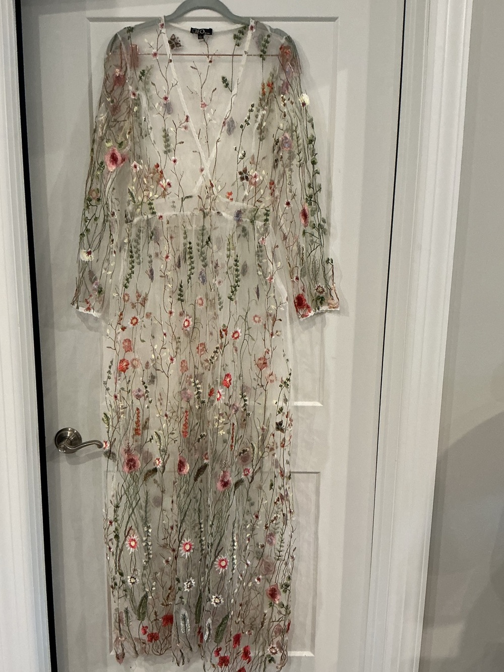 Cleo Mesh Multicolor Floral Embroidered Full Length Dress Women Large BOHO CHIC